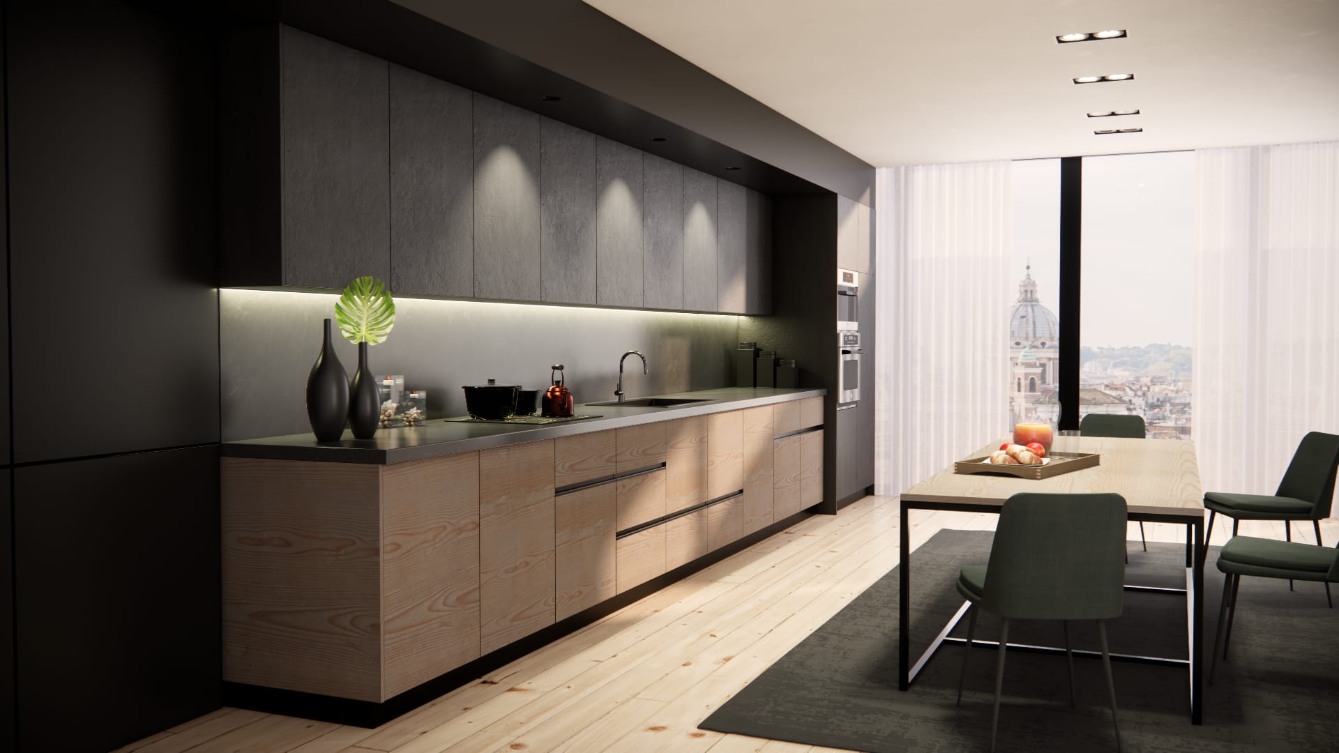 Cabinet interior with shelving and storage layout